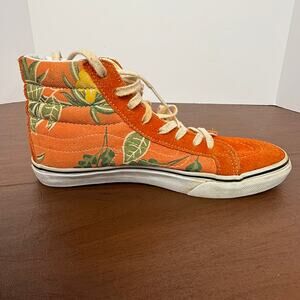 Vans Sk8-Hi Orange Floral High Tops Men’s 6.5 Women’s 8 Canvas Skate Shoes suede